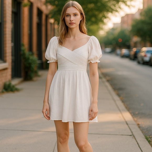 Blu Pepper Cream Mini Dress with Chic Design - Picture 1 of 4